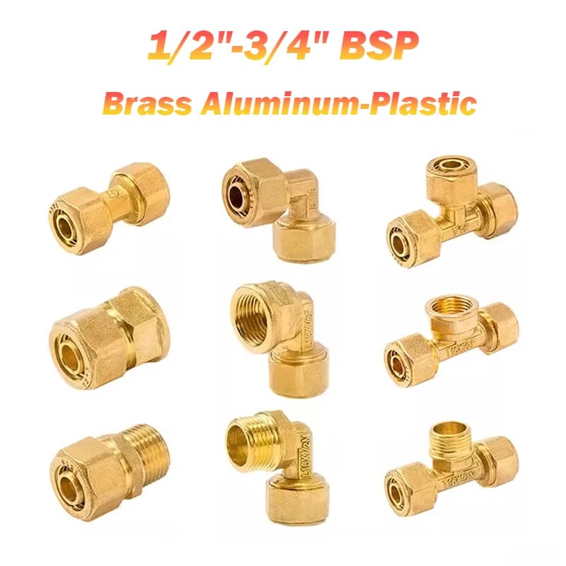 1/2/5 pezzi 1/2"-3/4" BSP Ottone Alluminio-Plastica Raccordo per tubo 1620 Dritto/Ciegature/Raccordo a 3 vie