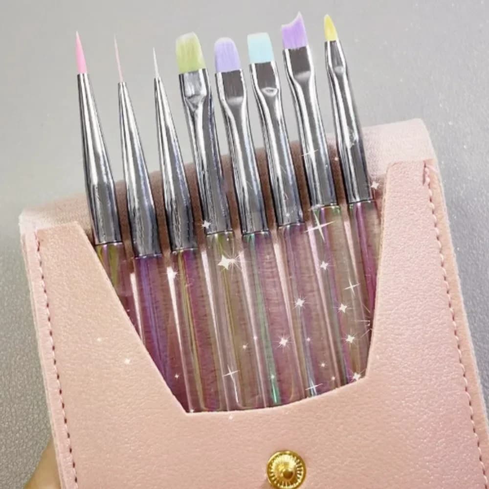 Transparent Nail Art Brush, Nail Paint Brush, UV Gel Brush, Drawing Pen and Cutlery, DIY Manicure Tool with Bag