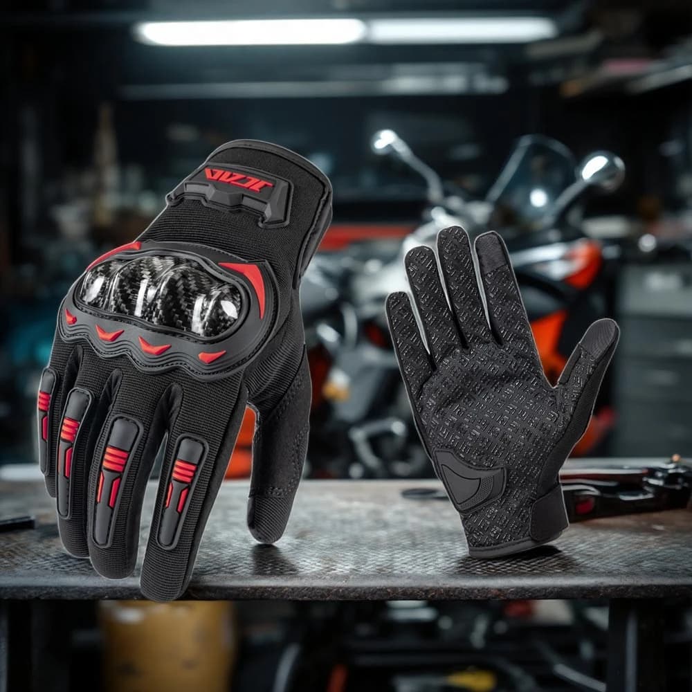 Guanti da Moto Estivi Traspiranti con Touchscreen, Accessori per Uomo e Donna, Antiscivolo, Riflettenti, in Carbonio per Corse