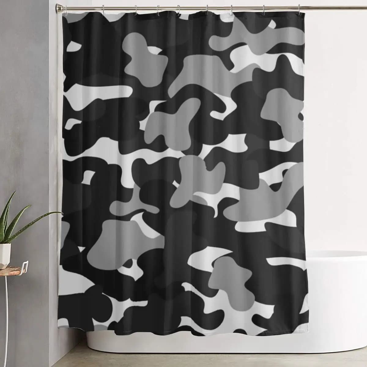 Tenda da doccia mimetica militare con motivo camo, in poliestere impermeabile, con ganci