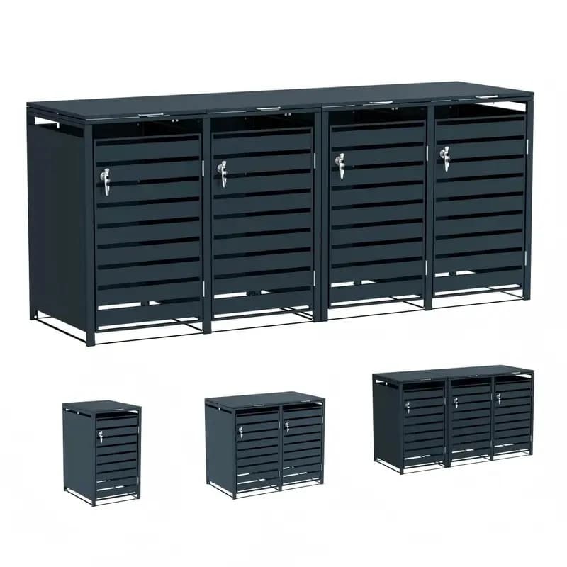 0L Metal Wheelie Bin Durle Trash Storage Shed le Waste Bins Cover Steel Garbage Can Box Garden Patio