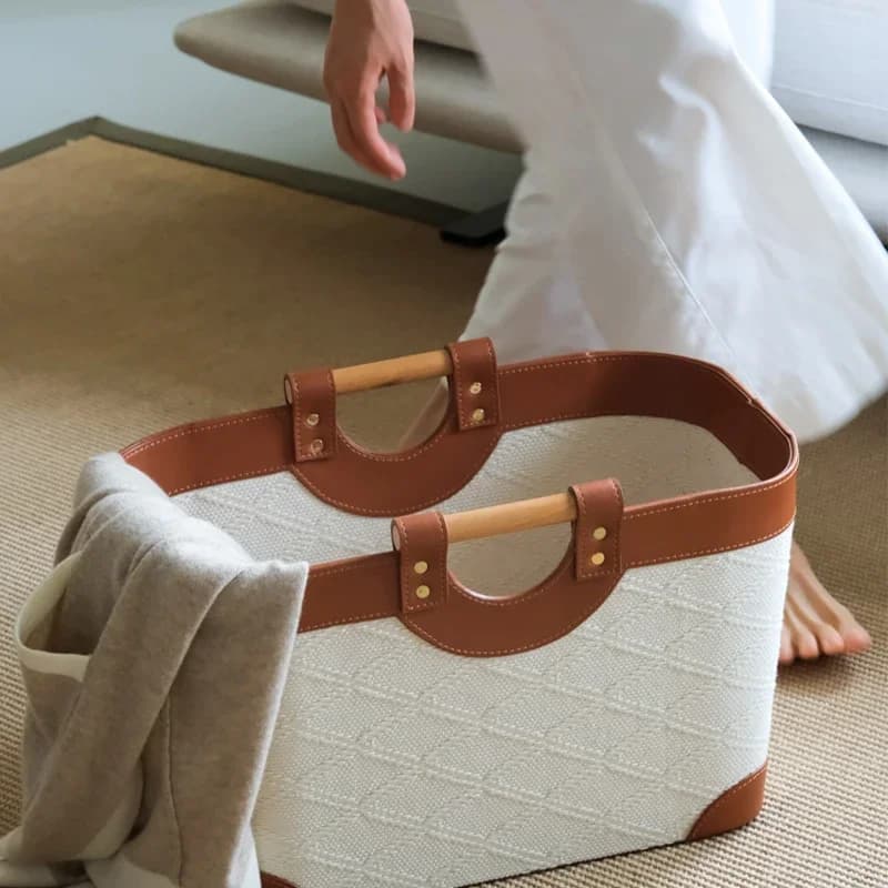 Storage Baskets for Organizing Luxury Leather and Embossed Embroidery Fabric Storage Boxes for Closet Shelves Cabinets Bookcases