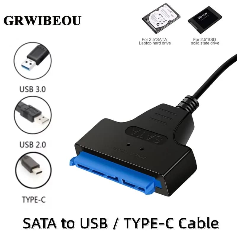 Cavo Adattatore SATA a USB 3.0/2.0/TYPE-C per HDD/SSD Esterni da 2,5 Pollici, Adattatore SATA a USB fino a 6 Gbps per Laptop e PC