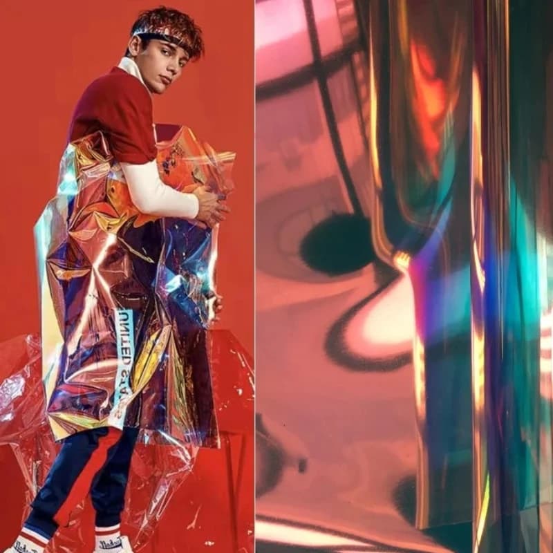 Tessuto trasparente per illusione di specchio laser TPU Borsa a sette colori Design Abbigliamento Panno impermeabile per cucito fai da te al metro