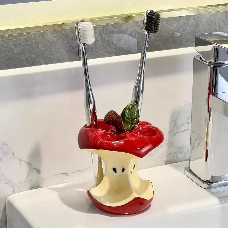 Apple Shape Plastic Decorative Brush Holder for Bathroom, 1/3 Pieces