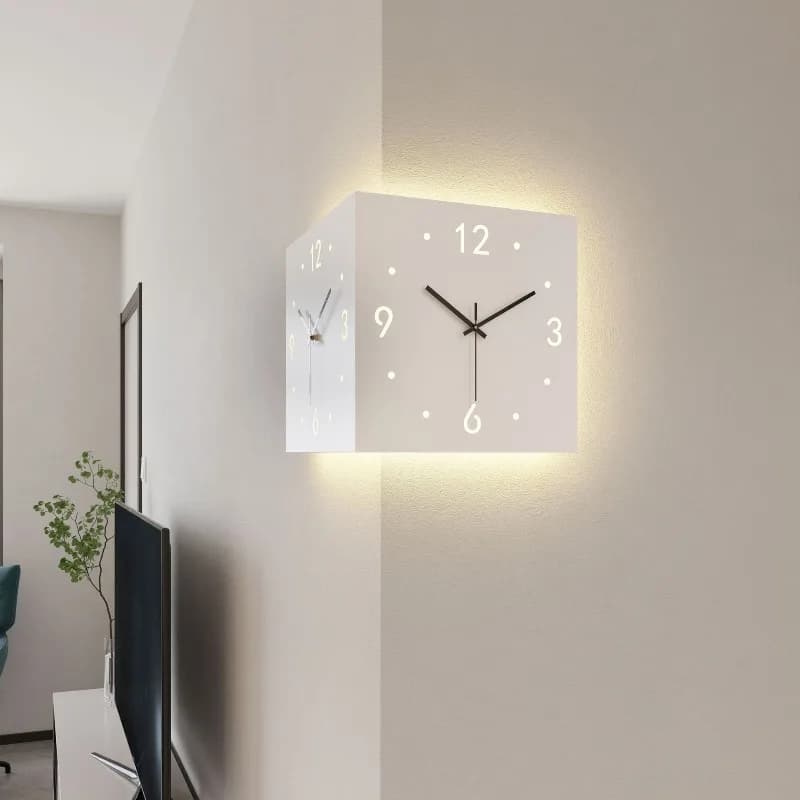 Creative Wall Clock with Light Sensor, Simple Double Face Square Clock, Silent Analog Clock with Arabic Numbers