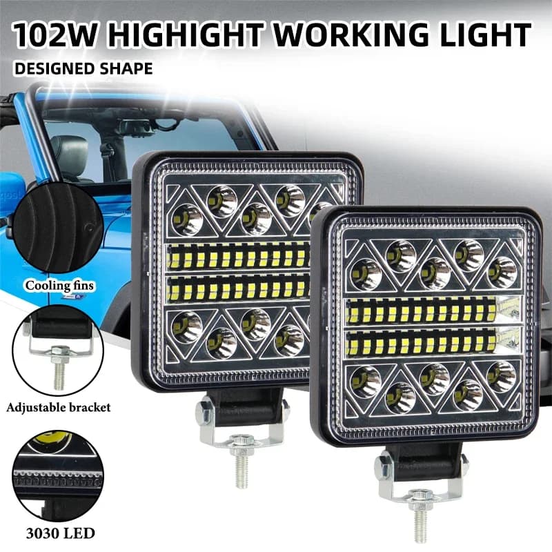 1 pz 102 W Lightbar Faretto Offroad LED Barra luminosa da lavoro 3030 LED 34SMD Quadrato per trattore SUV Camion Guida fendinebbia