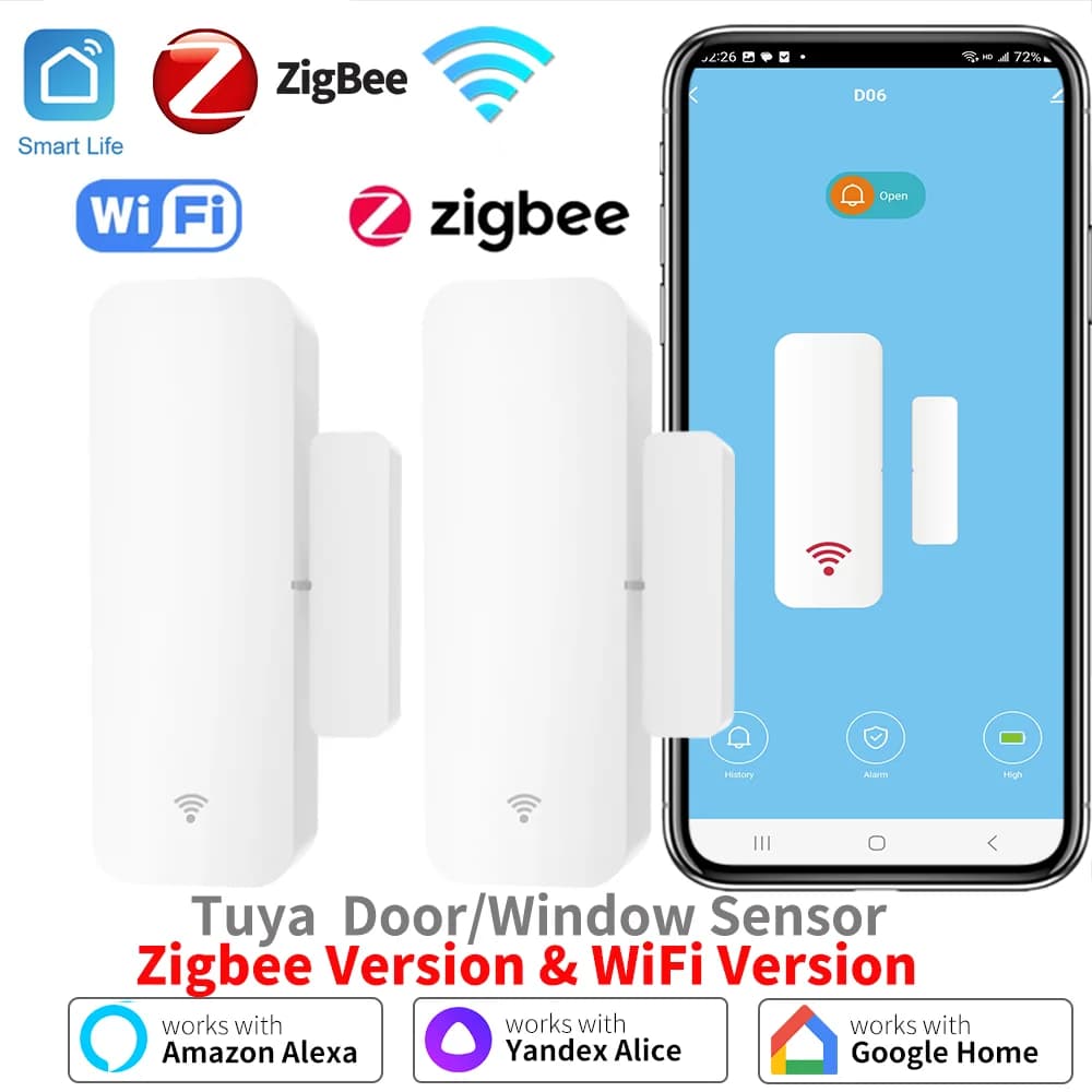 Tuya Zigbee Wifi Sensore porta Sensore ingresso finestra Sicurezza antifurto Sensore magnetico Allarme Vita intelligente Funziona con Alexa Google Home