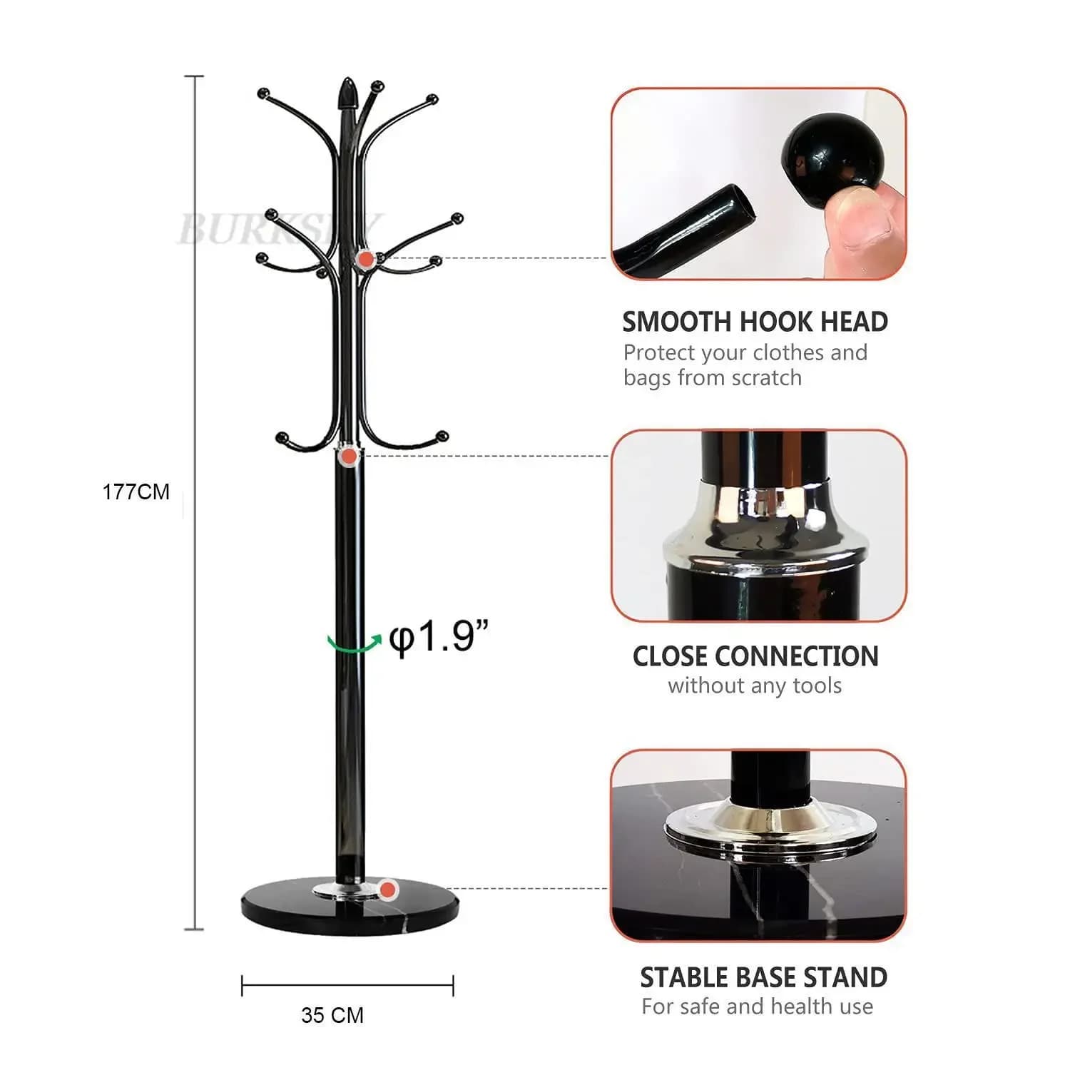 Metal hanger Self-supporting clothes hanger 12 hooks Ground coat hanger Floor coat rack shelf shelf Interior furniture