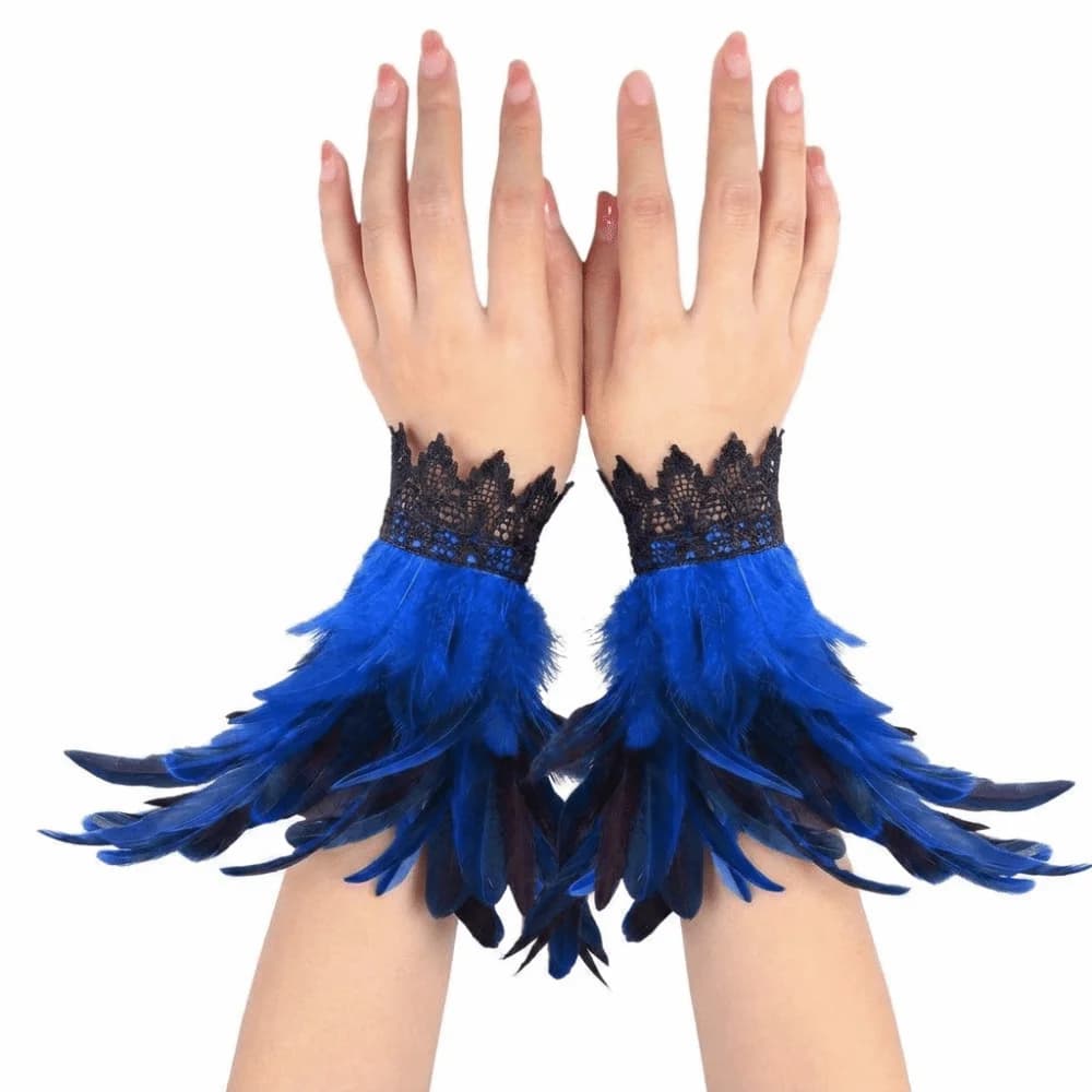 New Black Fluffy Feather Wrist Cuffs Lace Lightweight Halloween Arm Cuff Gloves Adjustable Gothic Plume Bracelet Costume Prop