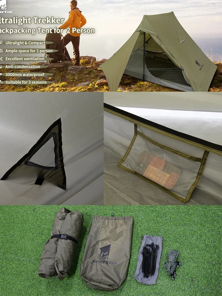 Lightweight Tent, Outdoor Portable Hiking No Pole Tent, Anti Rainstorm, Non Muggy, Ultra Light Camping Tent For Two People,L360