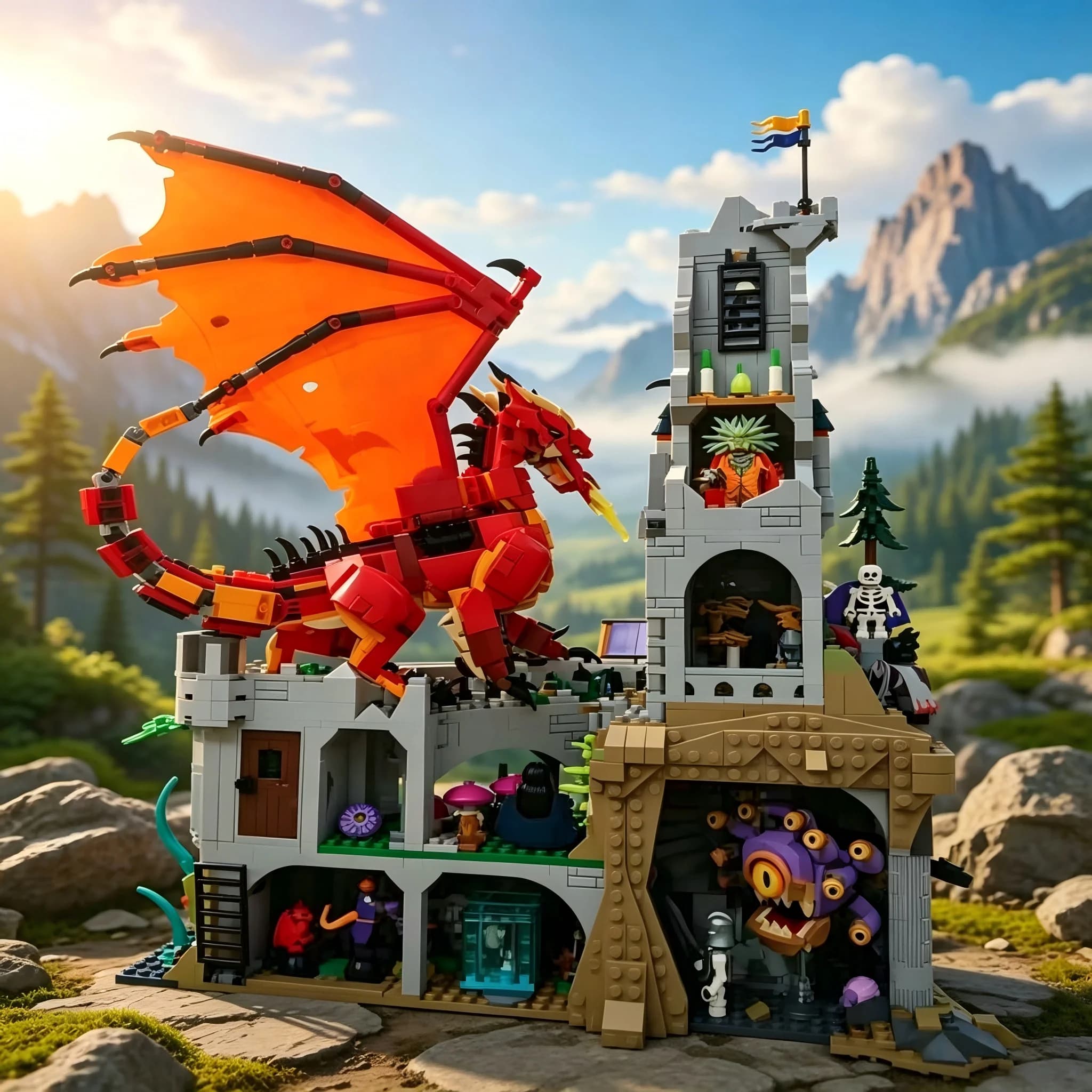 In Stock 3745PCS Architectural Street View Series 21348 Building Blocks Modle Dungeons & Dragons Red Dragon Legend Puzzle Toys
