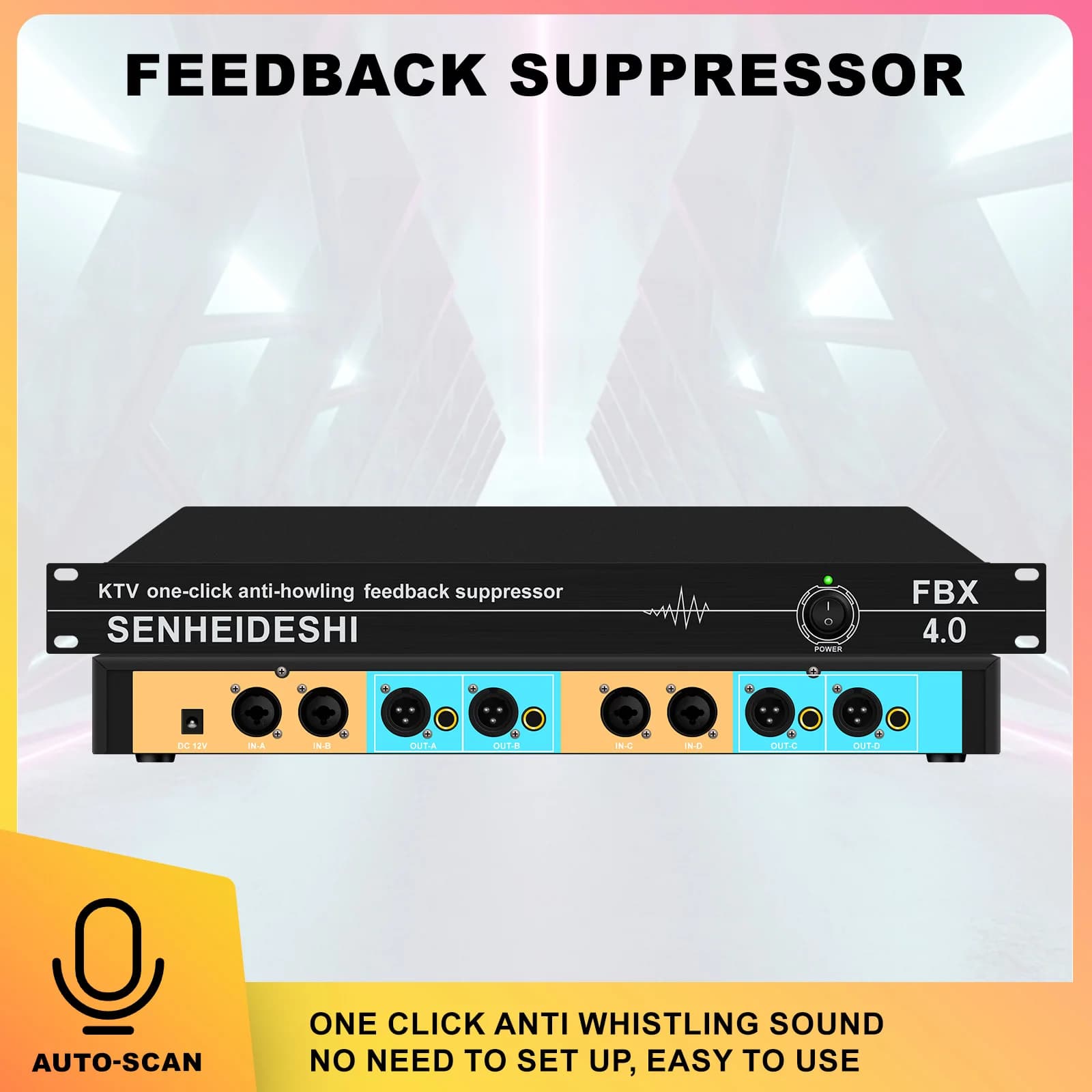 FBX 2.0/4.0/6.0 Il feedback automatico previene l'avviamento del microfono. Amplificatore professionale per karaoke, interfaccia audio KTV e mixer.