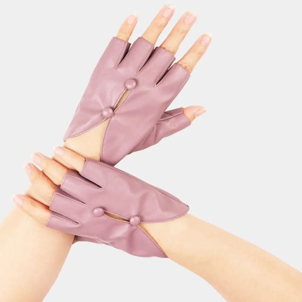 Stylish PU Leather Women Leather Gloves Button Hole Palm Guard Half Finger Gloves Breathable Gothic Leather Gloves Performance