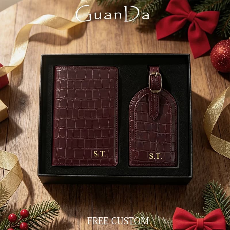 Porta Passaporto in Pelle PU con Motivo Coccodrillo e Nome Inciso, Etichetta per Bagagli con Scatola Regalo, Lussuosa Cover per Passaporto Personalizzabile con Lettere