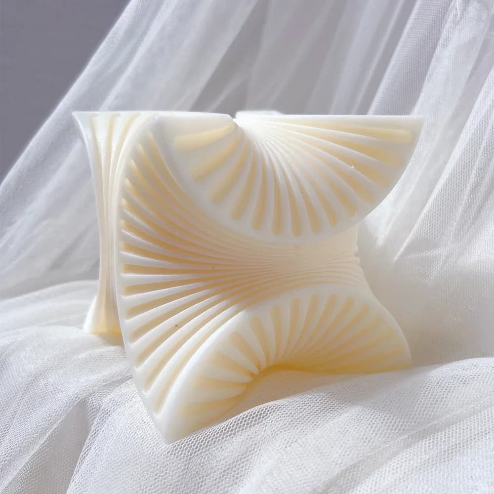 Aesthetic Modern Geometric Abstract Swirl Candle Silicone Mold, 3D Square Ribbed Texture Handcraft Wax Casting XT475-FRO