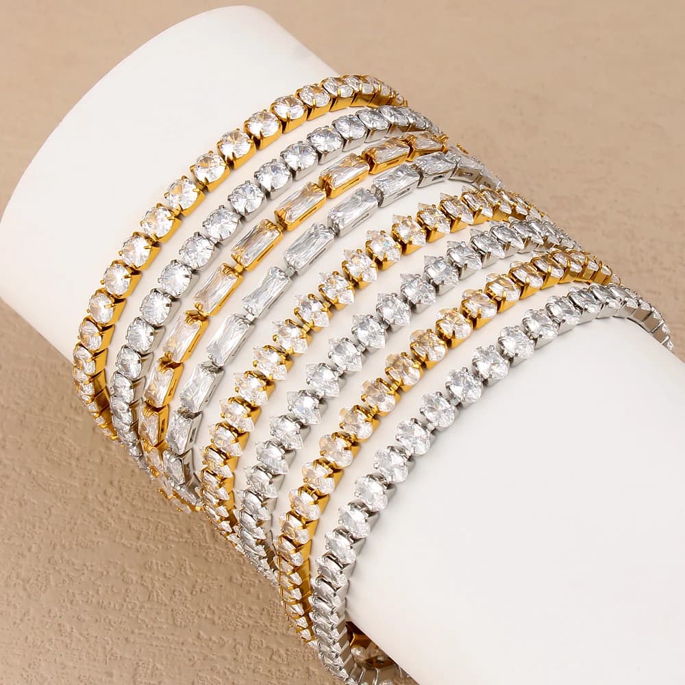 Bracciale a catena da tennis con zirconi geometrici regolabili di lusso con diamanti pieni da 3/4/5/6 mm per bracciale da donna in acciaio inossidabile