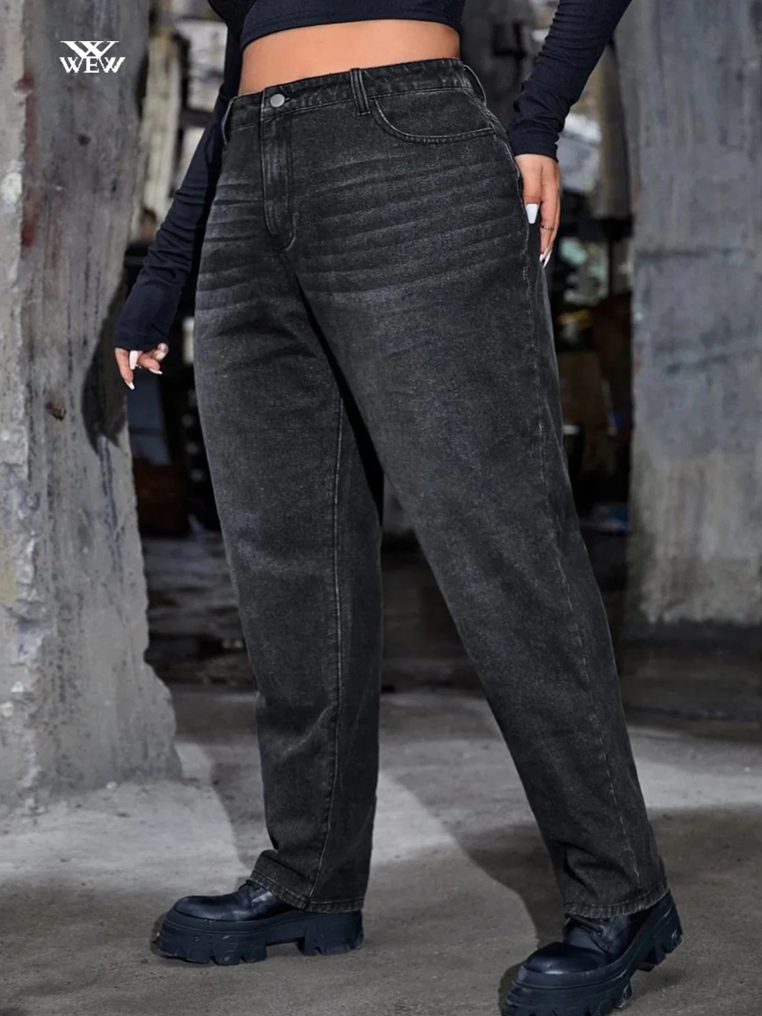 Jeans affusolati taglie forti per donna Jeans da donna con lavaggio nero a figura intera 100 Kgs Jeans Harem elasticizzati in denim da donna Jean a vita alta