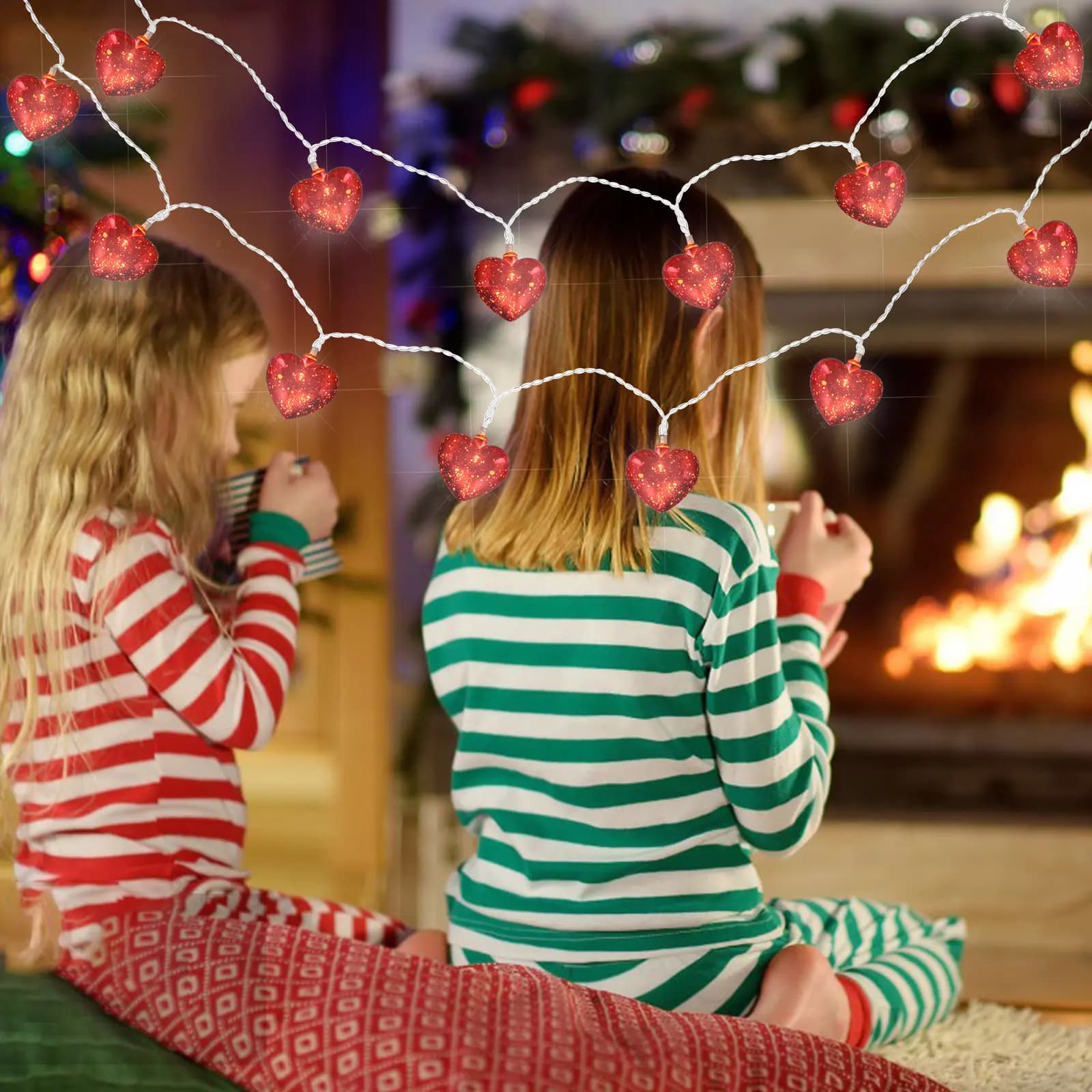 Luci a Stringa LED a Forma di Cuore, Decorazione Romantica per San Valentino, 10 LED per Camera da Letto, Finestra, Festa, Luci Notturne Rosse a Cuore