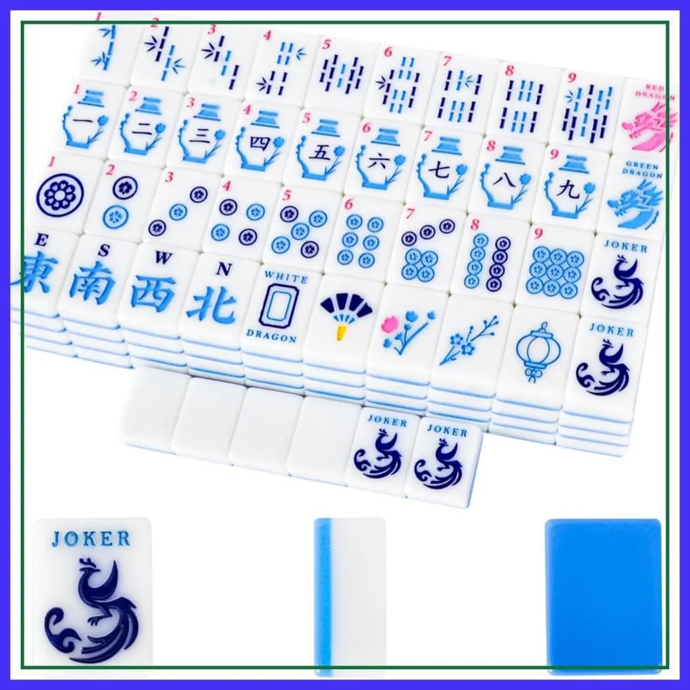 Set di 166 Tessere Mahjong Americane, 1,2 Pollici con Retro Blu, con Borsa e Fiches, Senza Supporto
