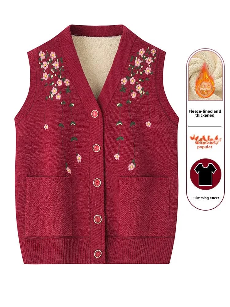 Fall Knitted Vest for Middle-Aged And Elderly Women Grandmother's Clothing Mom's Sweater Aunt's Jacket Strong Warmth Short Style