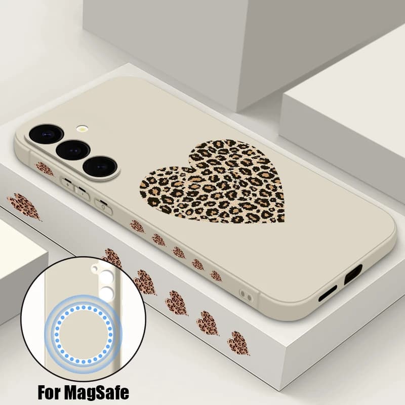 Magnetic Case Morbida Leopard Heart for Samsung Galaxy S26 S25 S24 Ultra S23 S22 Plus S24 S25 FE A17 A56 A16 A15 5G