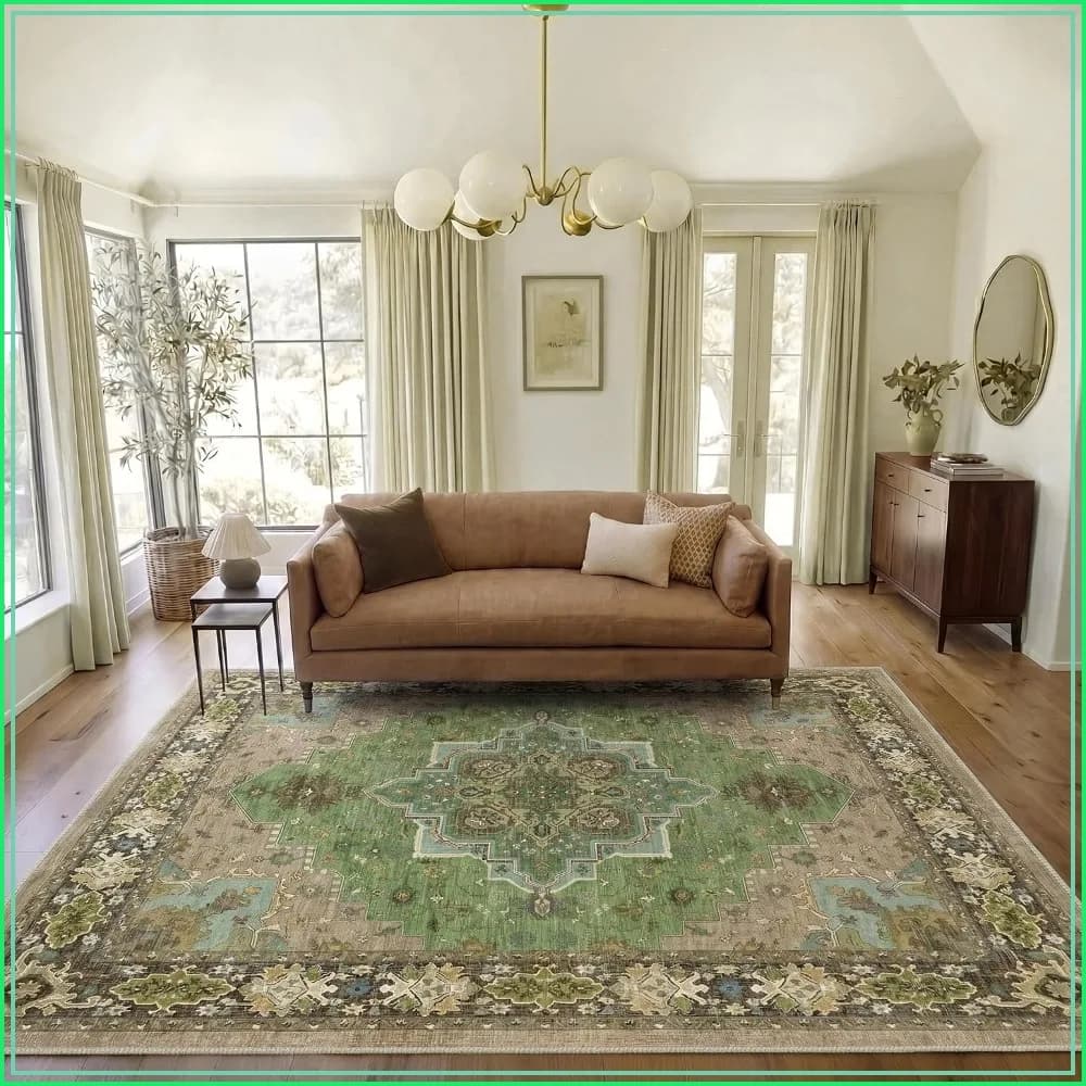 8x10 Vintage Washable Area Rug for Living Room, Low-Pile Non-Slip Carpet for Bedroom Dining Room Nursery Home Office