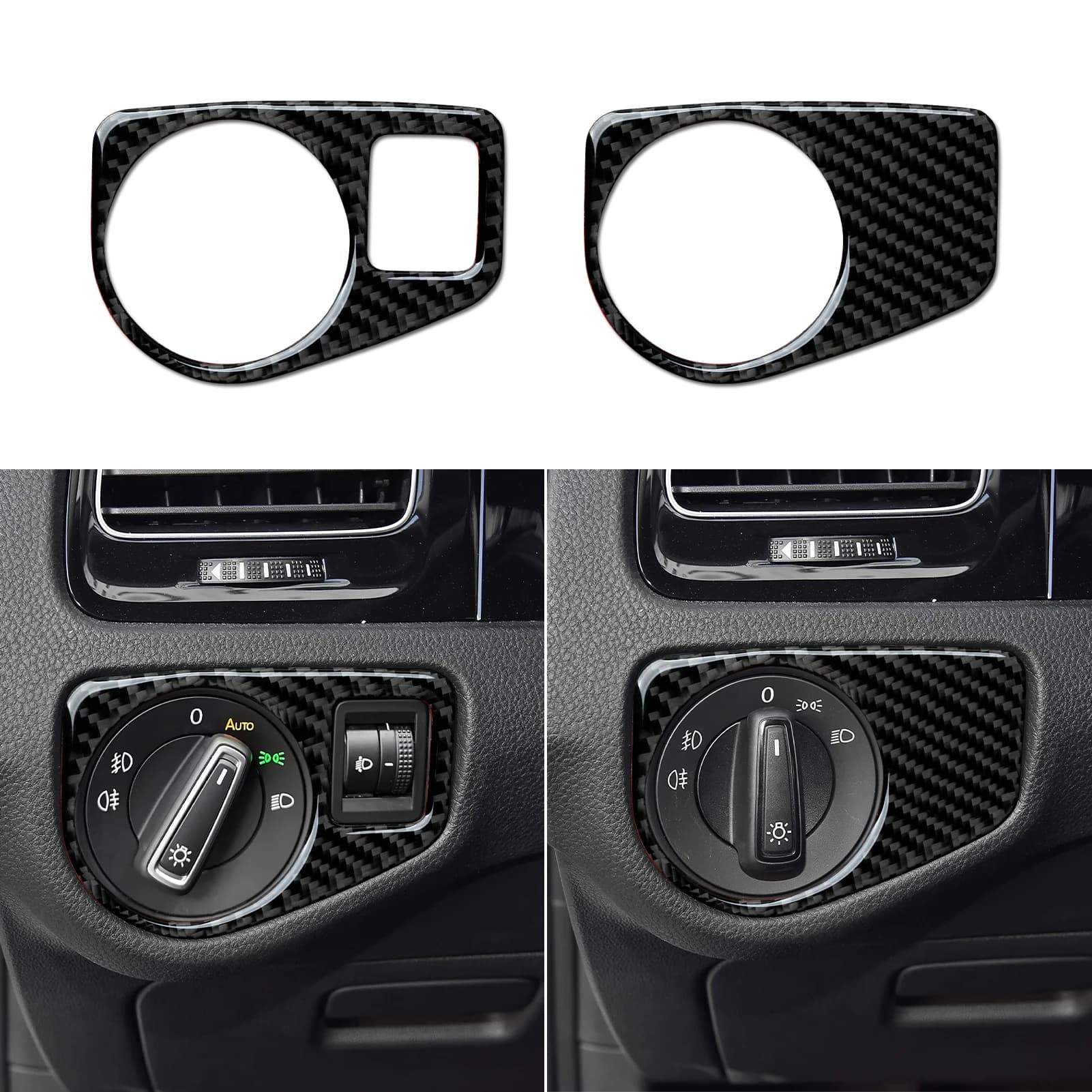 Per variante VW Golf VII MK7 GTE GTI R. Il pannello degli interruttori dei fari dell'auto protegge gli accessori di rivestimento dell'autoadesivo interno in fibra di carbonio