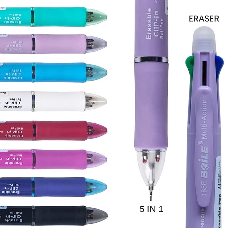 Penna gel cancellabile multicolore 5 in 1 da 0,7 mm Nero Blu Rosso Verde Inchiostro magico 0,5 mm Matita meccanica Forniture per scrittura per ufficio scolastico