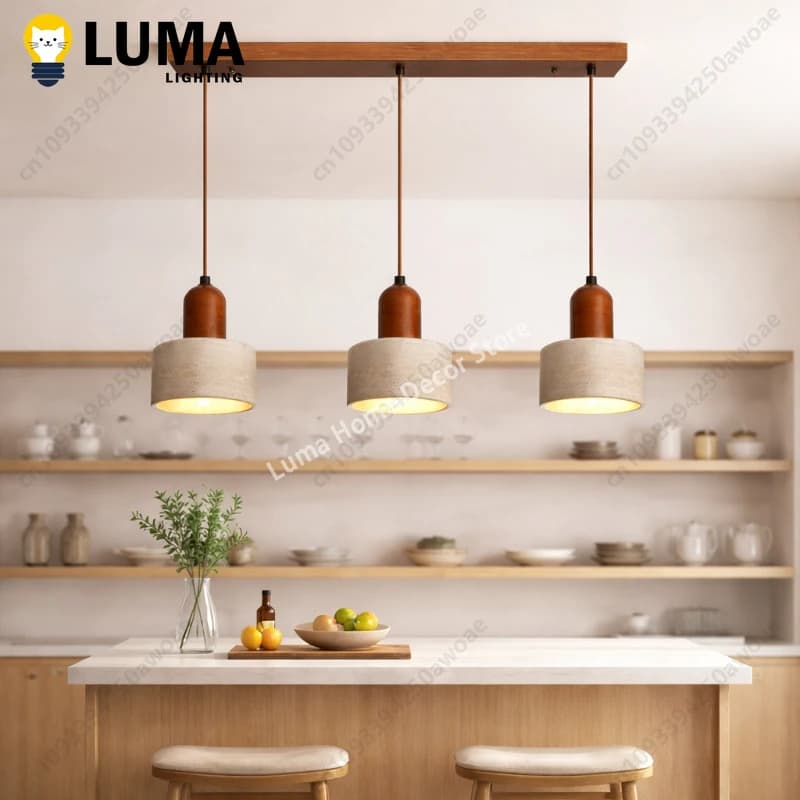 Lampada a Sospensione per Isola Cucina, Lampada Sospesa per Tavolo da Pranzo in Travertino, Lampada per Bancone Bar, Apparecchio Lineare a Testa Singola, Doppia o Tripla