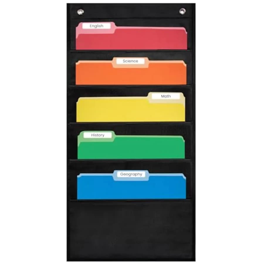File Chart, Black, 14" Wide x 24" Tall - Versatile Wall Hanging File Folder Organizer for Classroom, Office, Home, and More - W