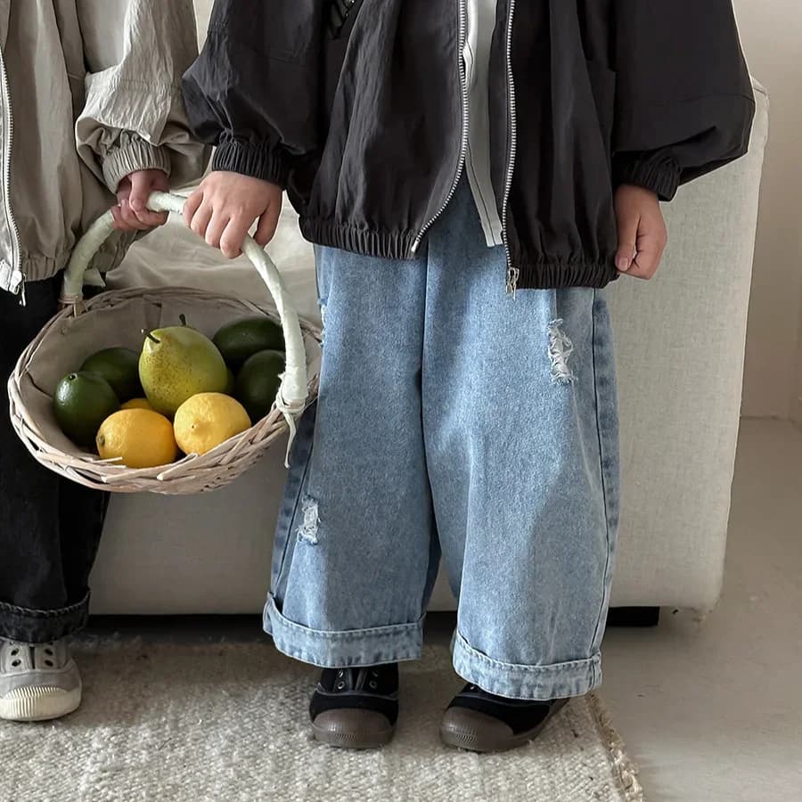 Kids Wide Korean Pants Denim Wide Pants for Girls New Trousers for Autumn Kids Jeans Ripped for Boys Trendy Style