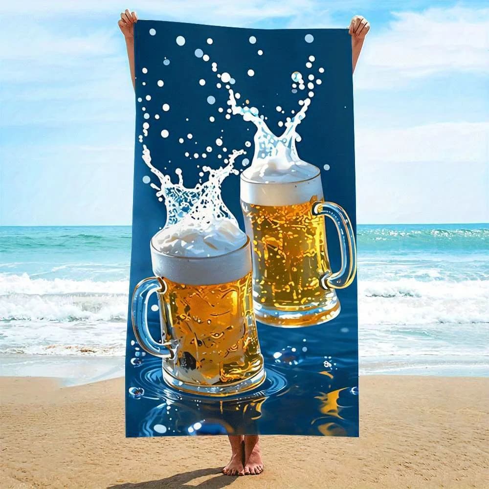 Asciugamano da Spiaggia in Microfibra con Motivo Boccale da Birra, Design Avvolgente ad Asciugatura Rapida per Uso in Spiaggia e Piscina