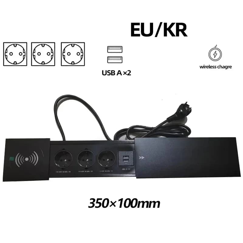 Built-in table hidden socket 2 3 sockets with 2 USB RJ45 CAT6 Wireless charge EU KR Multi Plug 10A 110~250V 2600W Black socket