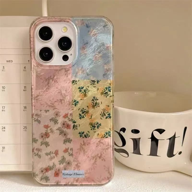 Floral Patchwork Vortex Pattern Phone Case For iPhone 16 Pro Max 17 15 14 13 12 11 XS Max X XR 7 8 Plus SE2 16 Shockproof Cover