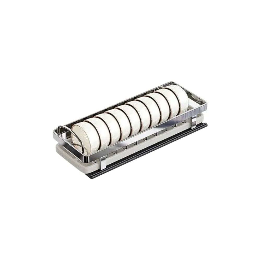 Stainless Steel Pull-out Dish Rack Large with Handle Dish Drainer Storage Rack with Drain Tray Drawer Type Kitchen Dish Racks