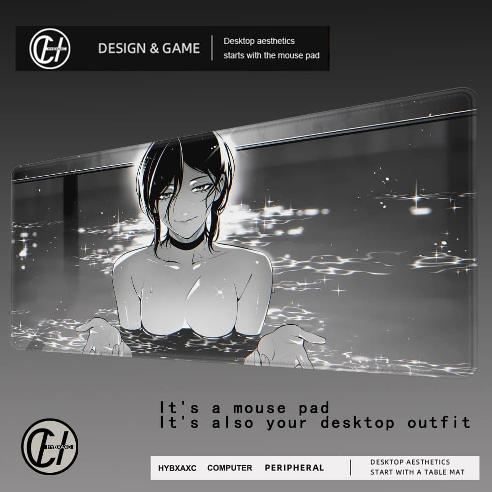 Mouse Pad Laptop Kawaii Anime Girl Reze Keyboard Pad PC Black And White Flower Desktop Mouse Mat C-chainsaw Man Gaming Mousepad