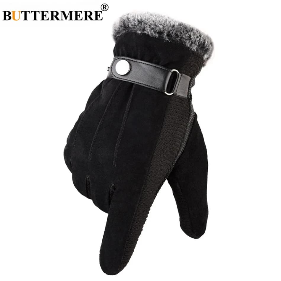 Guanti in pelle di maiale neri Guanti invernali in pelle da uomo con touch screen termico in pile Guanti antiscivolo per bicicletta impermeabili caldi
