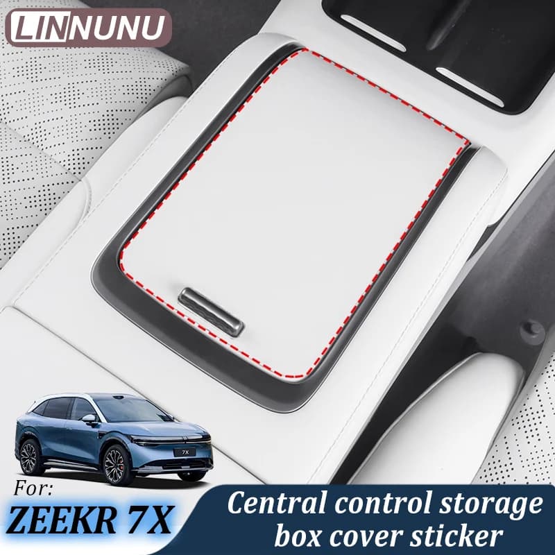 LINNUNU Copertura della scatola portaoggetti centrale per auto Adesivo protettivo in pelle per Zeekr 7x 2025 2026 Accessori interni antimacchia per auto