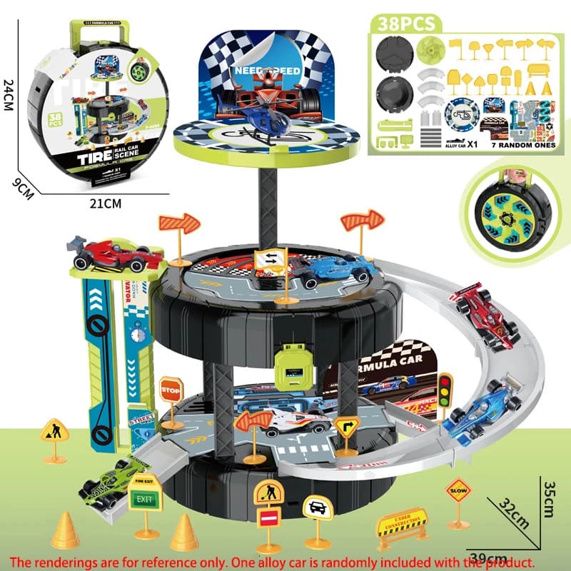 Kids' Pretend Play Manual DIY Parking Lot Toy Set, Airplane & Race Car Storage, Educational Fun Playset