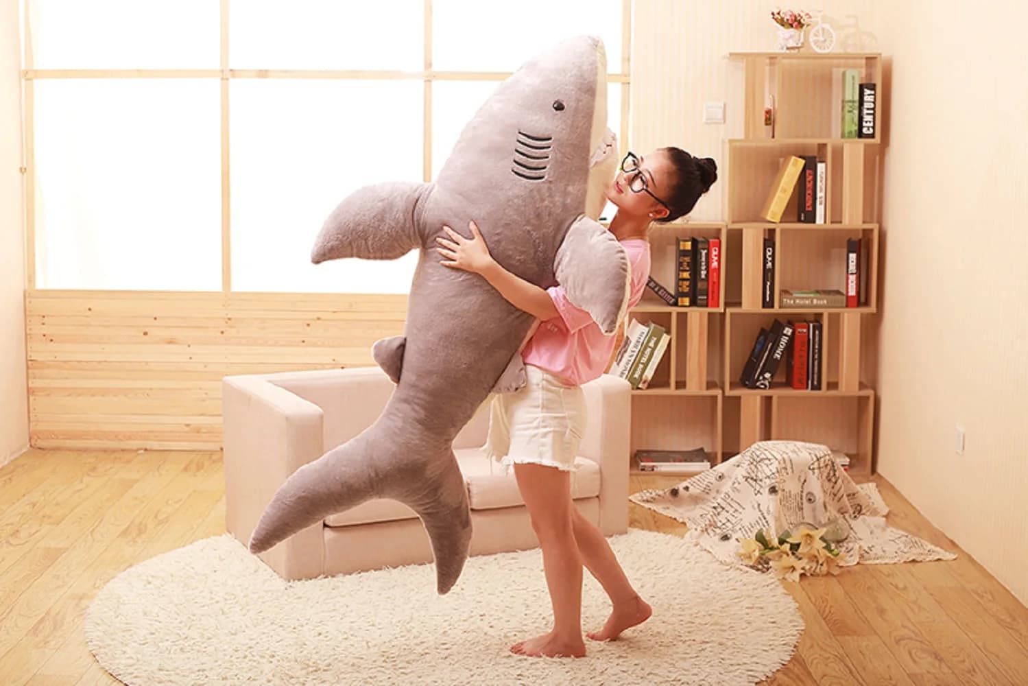 enorme cartone animato grigio peluche squalo giocattolo grande bambola squalo farcito regalo circa 150 cm