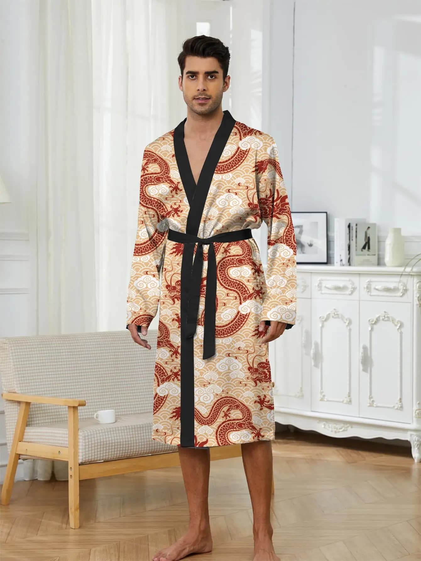 1pcs Men's Robes 2026 Spring/Summer Men's bathrobe Bathrobe 3D Printed Graphic dressing gown Funny pajamas robe Breathable