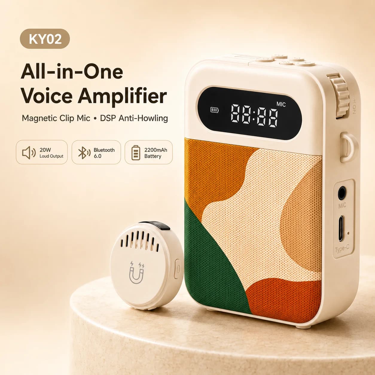 Voice Amplifier for Teachers, 20W Bluetooth 6.0 Speaker, Wireless Magnetic Clip Mic, Rechargeable for Classroom and Training