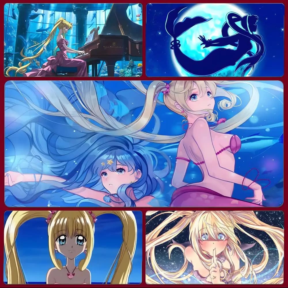 Tappetino per mouse anime Magical M-Mermaid Melody Pichi Pichi Pitch, tappetino per mouse da gioco di grandi dimensioni con bordi cuciti, tappetino da scrivania ispessito per PC