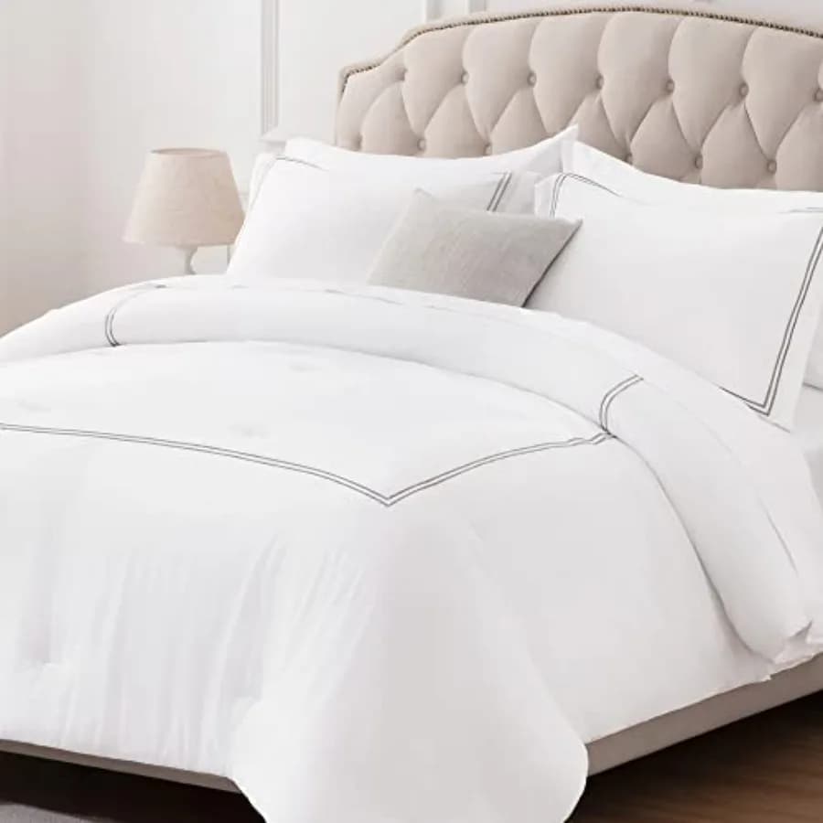 Set di Biancheria da Letto di Lusso per Hotel, 3 Pezzi, Lavabile in Lavatrice, Piumino Alternativo Leggero con Strisce Ricamate