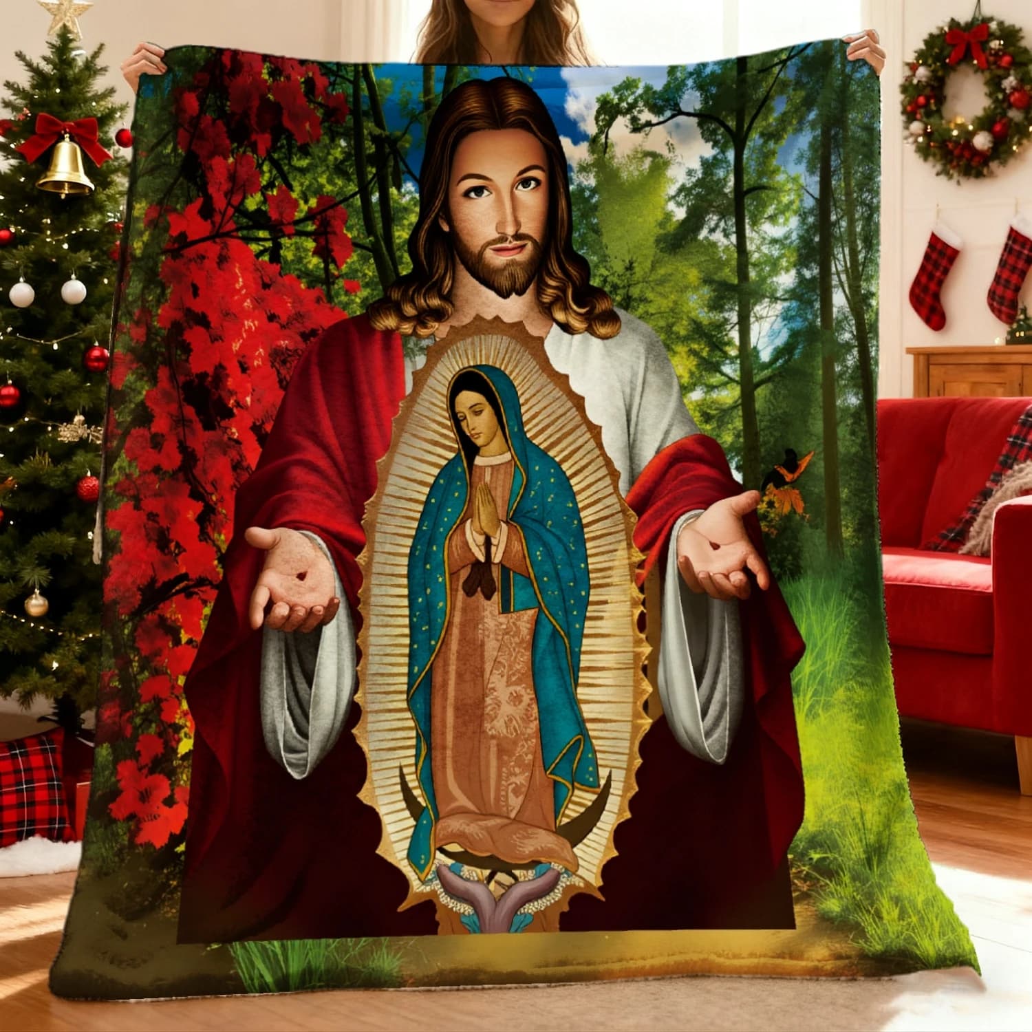 Coperta Religiosa Cristiana - Morbida Coperta Trapuntata in Flanella con Design Iconico Cattolico per Casa, Viaggi, Eventi in Chiesa, Regalo di Compleanno