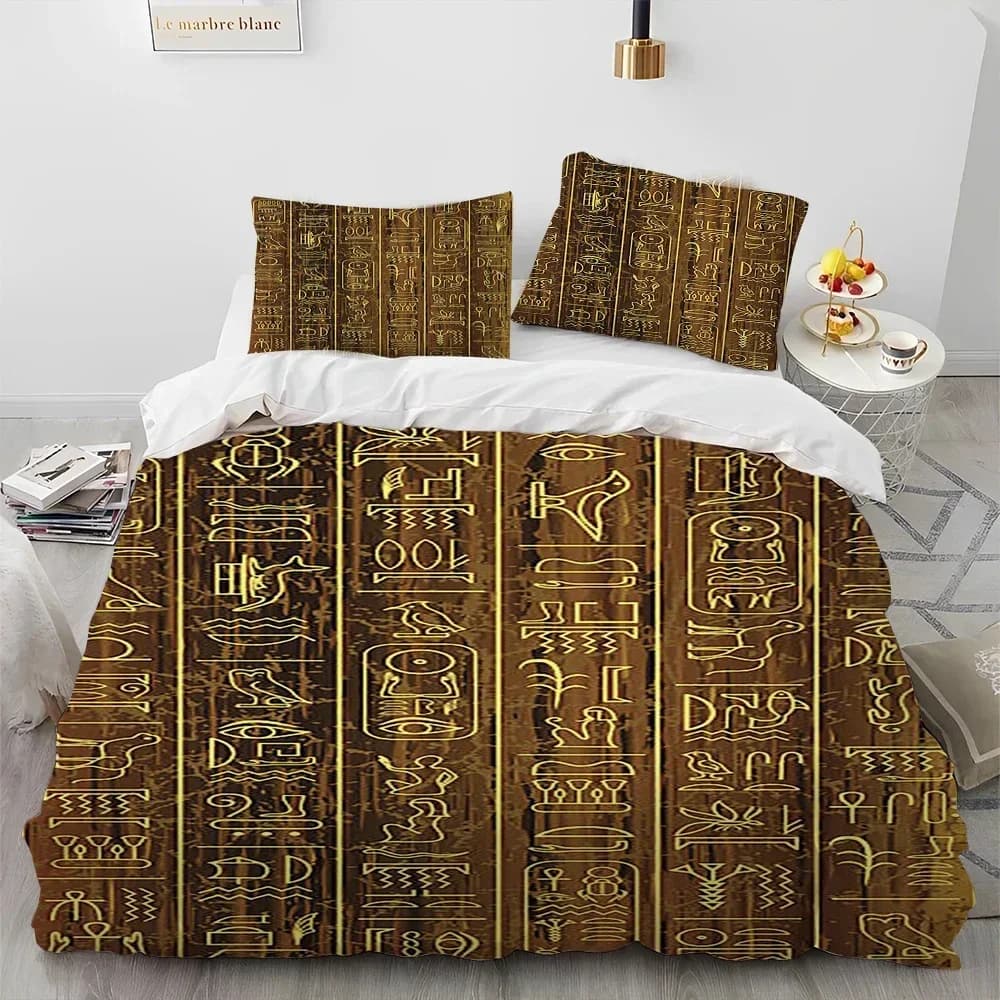 Egyptian Mythology Pharaoh Hieroglyphics Comfortable Duvet Cover Pillowcase Bedding Set Children Bedroom Decoration Home Textile