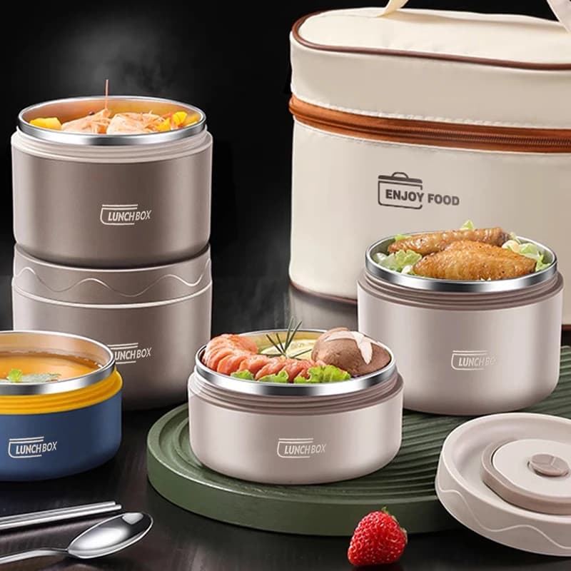 Scatola per il pranzo isolata in acciaio inossidabile 304 con custodia Scatola per il pranzo portatile coperta a doppio strato Scatola per il pranzo sigillata per studenti da ufficio
