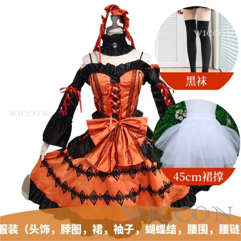 Parrucca Cosplay Tokisaki Kurumi con Frangia e Clip per Coda di Cavallo, Capelli Lunghi Neri per Comic Con e Feste di Halloween