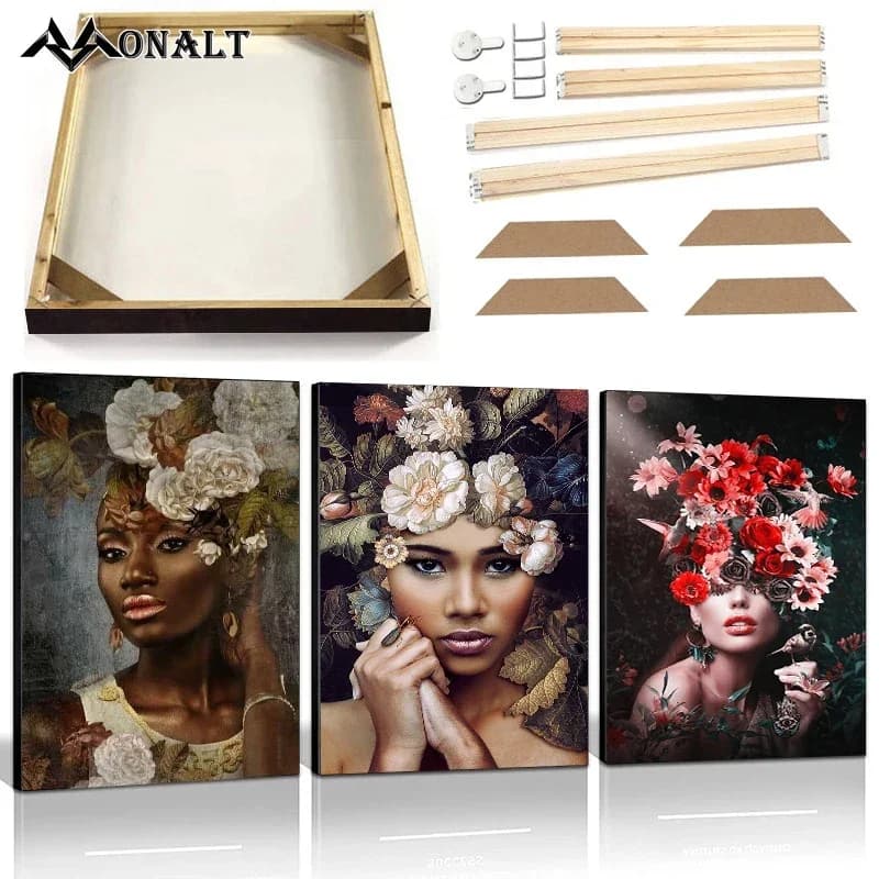 Decorazioni per la casa Fiori nordici Testa Donna Poster Stampe con cornice Arte astratta moderna Figura Immagine su tela Decorazione della parete Pittura per L